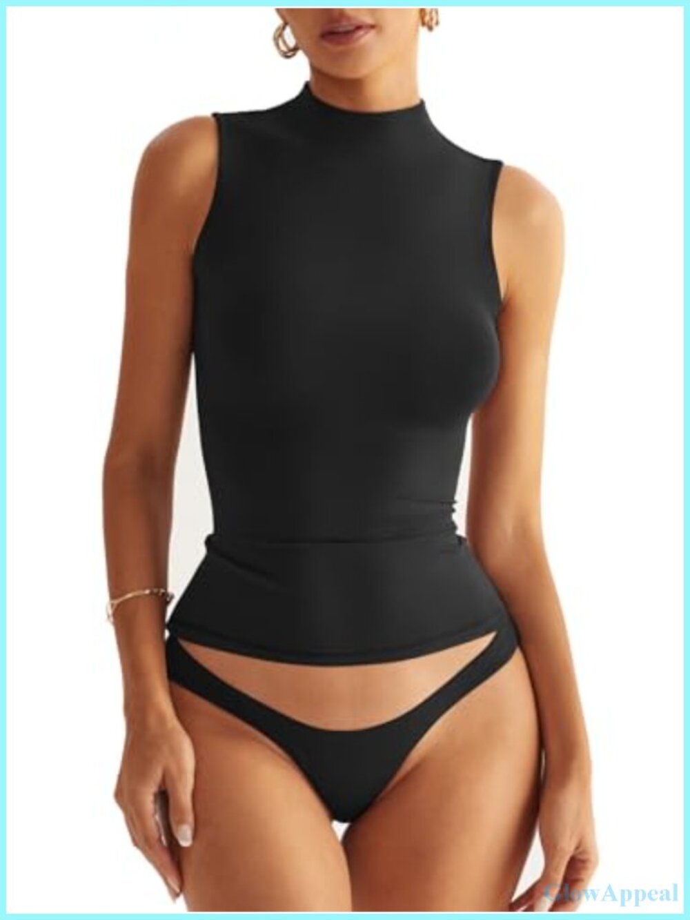 Double Lined Mock Turtle Neck Fitted Sleeveless Tank Top Women Y2K